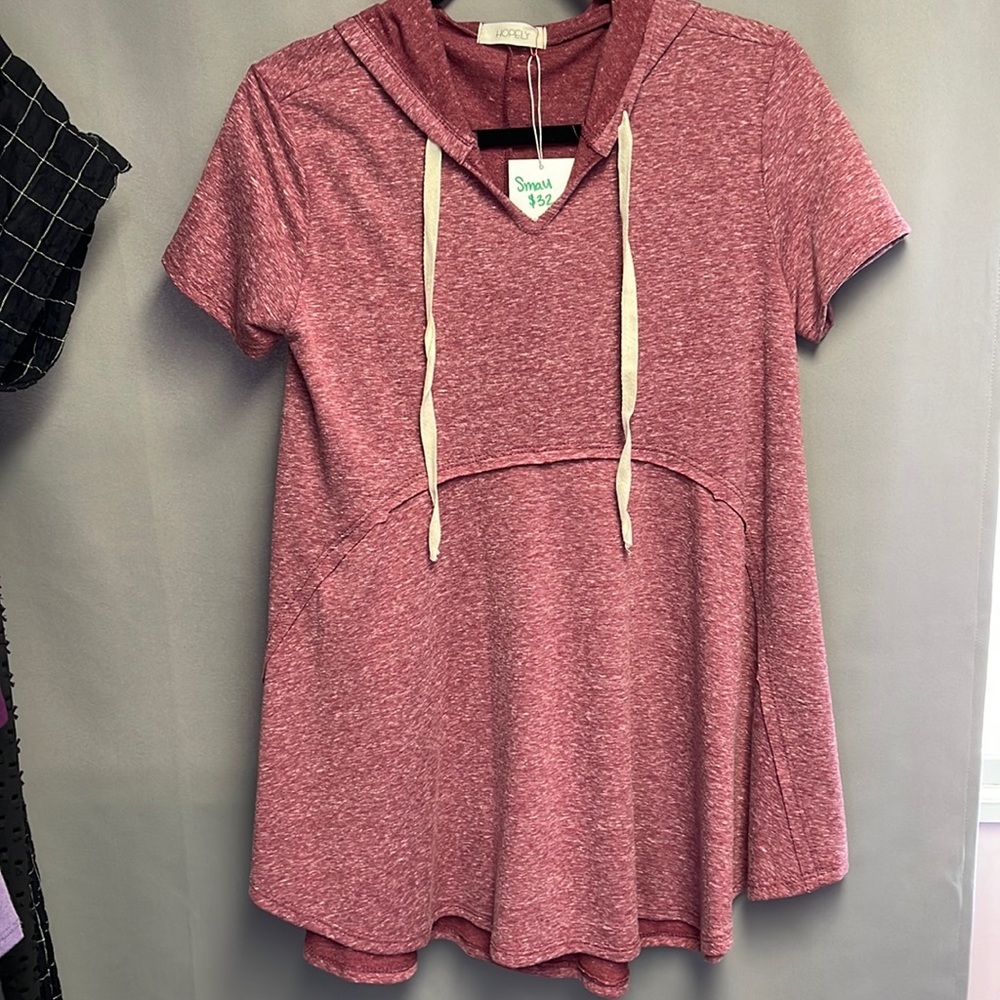 Burgundy short sleeve hoodie tunic